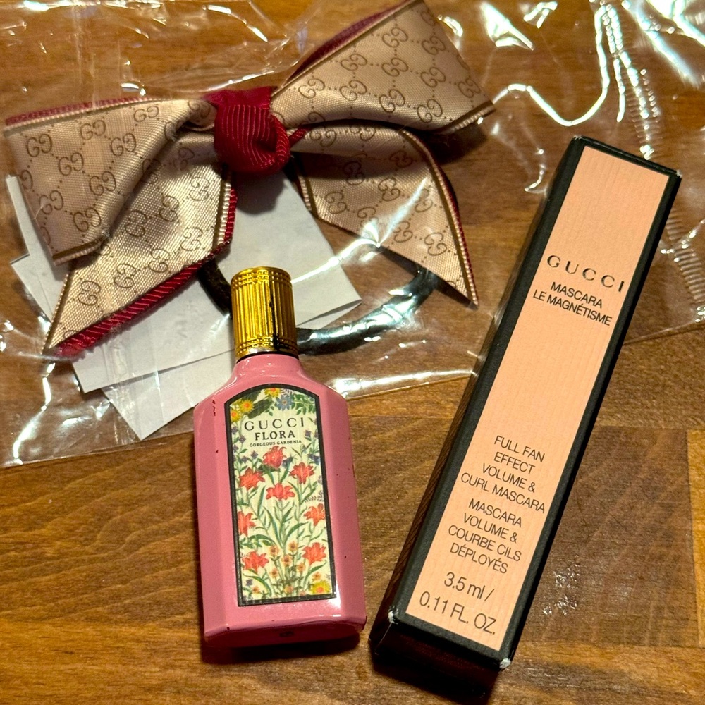 Gucci Bundle Set Flora Scent Hair Bow Mascara Travel Sample Size NWT • 3 Piece